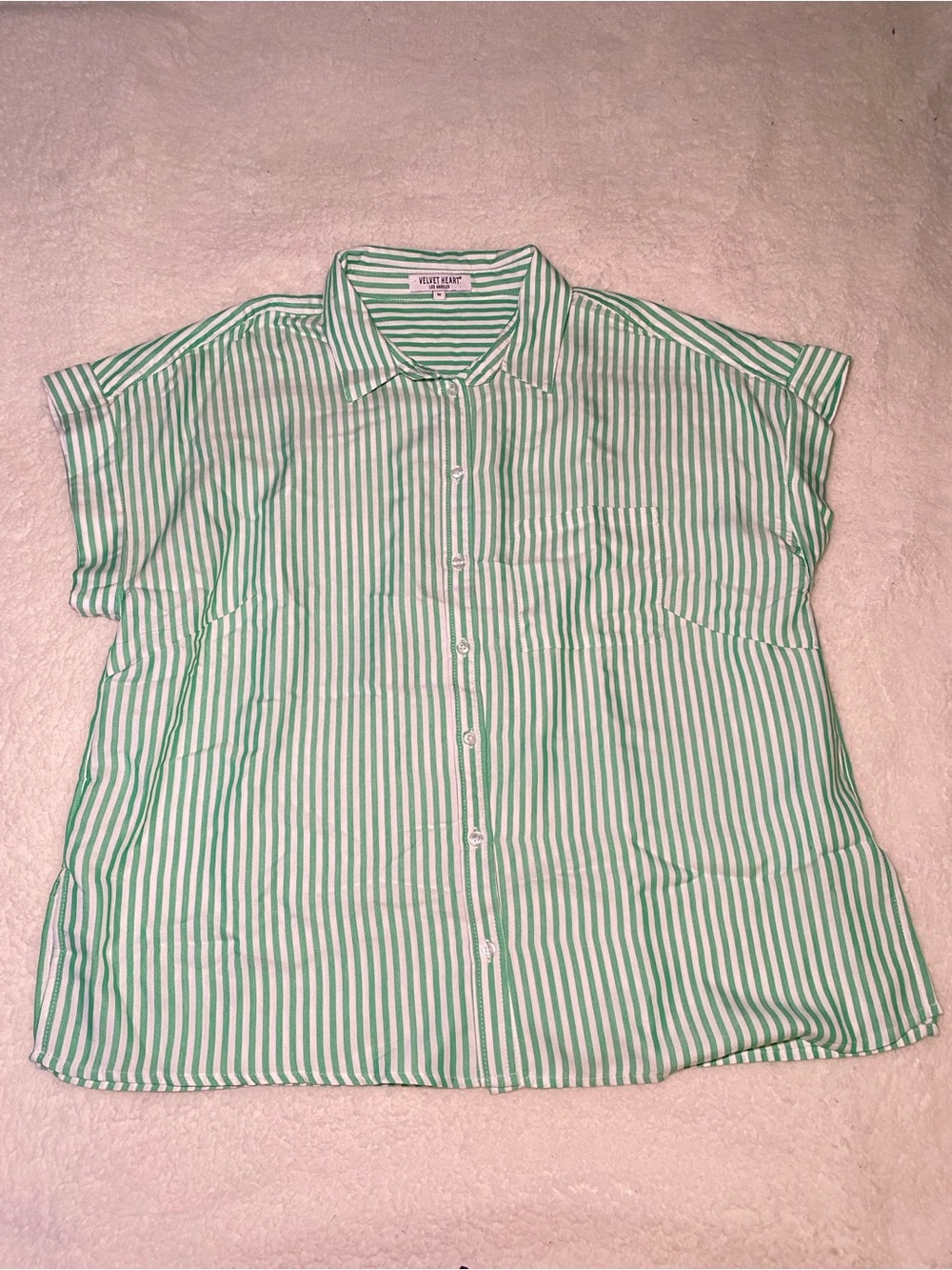 NWOT Green & White Vertical Stripe Short Sleeve Button-Down Shirt